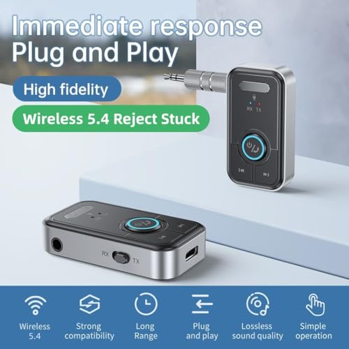 FMIIFMS Premium Pro Bluetooth 5.4 Transmitter Receiver,2-in-1 Wireless Transmitter for TV/Headphones,Gym,Bluetooth Receiver for Car/Home Stereo