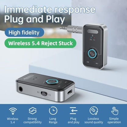 FMIIFMS Premium Pro Bluetooth 5.4 Transmitter Receiver,2-in-1 Wireless Transmitter for TV/Headphones,Gym,Bluetooth Receiver for Car/Home Stereo