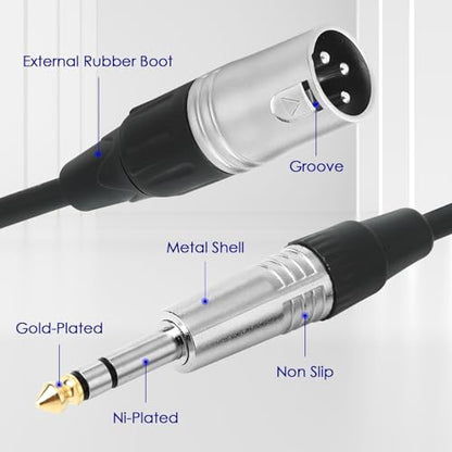 3pin XLR Male to 1/4 6.35mm TRS Jcak Cable, Balanced Mic Cord, 3ft-2Pack | Double-Shielded OFC, Gold-Plated Connectors, Low Noise,Tight Fit, For Mixer, Amp, Speaker, Microphone - size: 3 FT - 2 Pack, style: XLR Male
