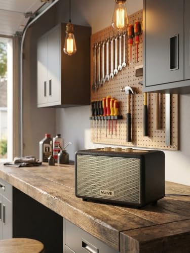 MLOVE A200 Retro Bluetooth Speaker for Home | Aux Input, USB Port, Micro SD Card Slot, Battery Powered, Dual Pairing, 80W Peak Power, Old School Style, Black and Gold - color: Black Gold