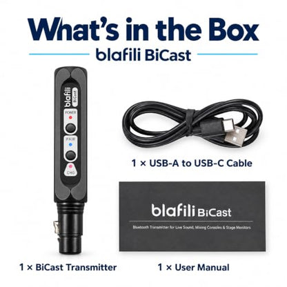 Bicast Bluetooth Transmitter, XLR Audio Input & 2-Device Pairing