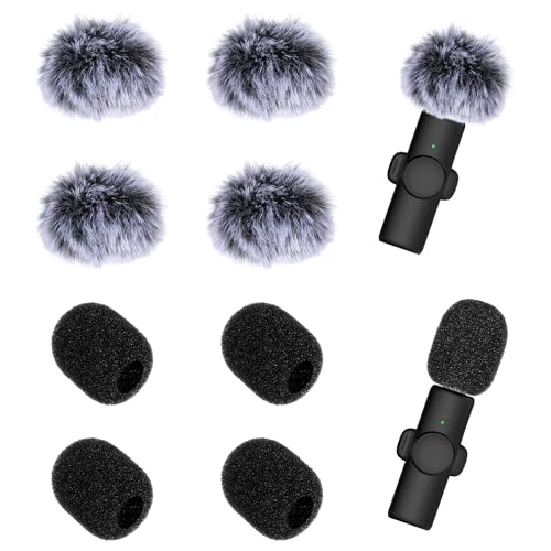 Microphone Cover, 8 PCS Mini Wireless Furry Mic Windscreen & Foam Cover Set Windproof Microphone Windscreen Wind Muff Foam Mic Covers for Lavalier Microphones, to Reduce Plosive Highlight the Vocals