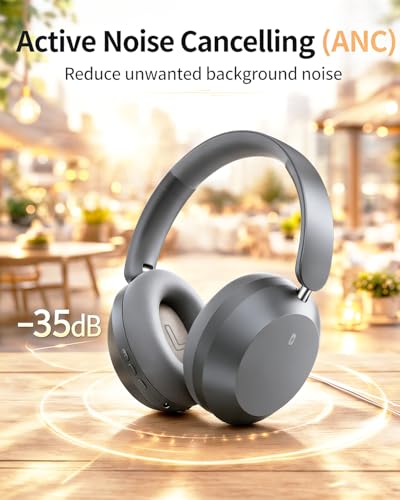 Wentronic Y05 Wireless Bluetooth Headphone, Noise Cancelling, Grey | Wireless Over-Ear Headphones, Hi-Res Audio, 48H Playtime, Built-in Mic, Comfort & Connectivity, Works with iOS, Android & PC - color: Grey
