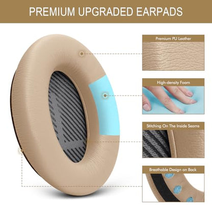 GEVO Premium Replacement Ear Pads for Bose QC35 & QC35ii Headphones - Beige | Fits QuietComfort 35 & 35ii / SoundLink 1&2 AE（Over-Ear）- Soft Protein Leather · Adaptive Memory Foam and Extra Durable - color: Beige