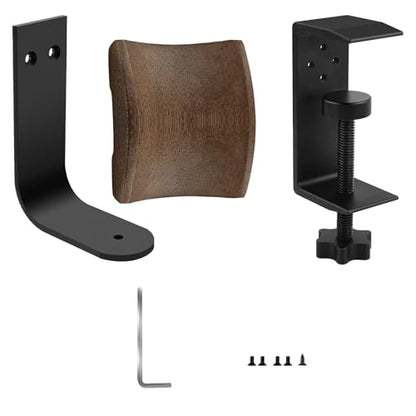GEEKRIA Walnut Headphone Holder with Metal Desk Clamp, Walnut Headband Rest Headset Hanger, Space-Saving Under Desk Mount for AirPods Max, Sony WH-1000XM Series and Other Over-Ear Headphones
