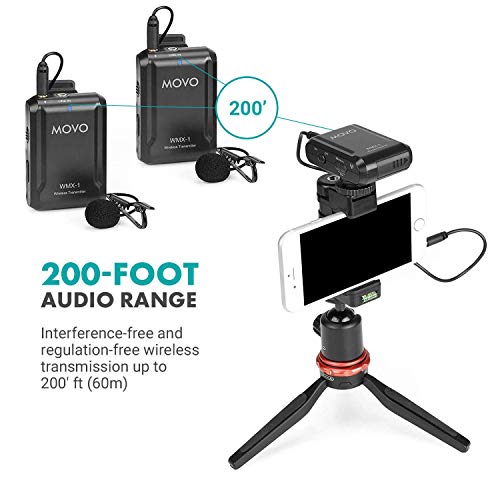 Movo WMX-1-DUO 2.4GHz Dual Wireless Lavalier Microphone System, Compatible with DSLR Cameras, Camcorders, iPhone, Android Smartphones, and Tablets, 200ft Audio Range, Great for Teaching Tutorials - style: 2 Transmitters
