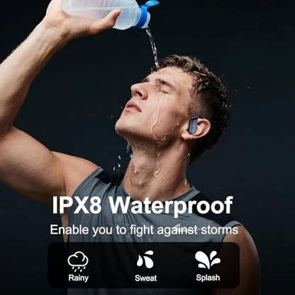 Wireless Earbuds, Sports Bluetooth 5.4 Headphones IPX8 Waterproof, 70H Over Ear Buds with Deep Bass Sound,4 ENC Noise Cancelling Mics, USB-C Fast Charging Earphones with Earhooks for Workout/Running - color: Deep Blue