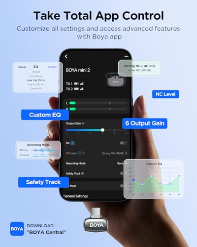 BOYA Mini 2 USB Type-C Wireless Lavalier Microphone for Andriod iPhone15/16,Ultra Mini Lapel Mics,100M Range,30Hrs Battery Life,Noise Reduction Clip On Mic for TikTok YouTube(Space Gray) - style: Mini 2(USB-C Silver)