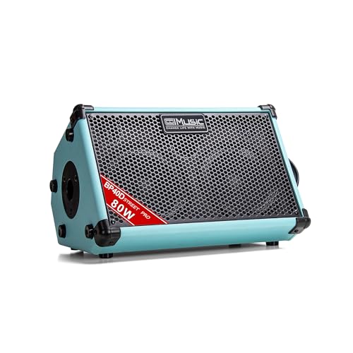 Coolmusic BP40D Powered Acoustic Guitar Amplifier- Portable Bluetooth Speaker 80W W/Battery with Reverb Chorus Delay Effect, 6 Inputs,3 Band EQ, Blue - color: Blue