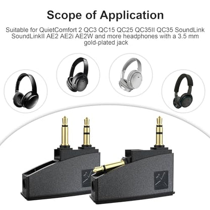 QC45 Airplane Headphone Adapter Compatible with Bose 700 QuietComfort 2 QC3 QC15 QC20 QC25 QC35 QC35ii NC700 SoundLink SoundLinkII AE2 AE2i AE2W Headphones, 3.5mm Gold-Plated Tip (2 Pack)