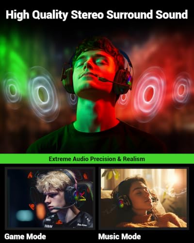 Krysenix Wireless Gaming Headset with Noise Canceling Microphone - Blue | For PC, PS5, PS4, Switch, Mac, 2.4 GHz Wireless & Bluetooth 5.4 Gaming Headphones,RGB Lighting,1200 mAh Battery,50mm Drivers - color: Blue
