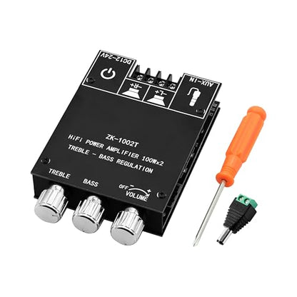 ZK-1002T 100W+100W Bluetooth Amplifier Board with Treble and Bass Control, 2.0 Channel Stereo Audio Mini Power Amplifier Board, TPA3116D2 Chip DC 9-24V, BT and AUX Inputs for DIY Wireless Speakers - size: Small
