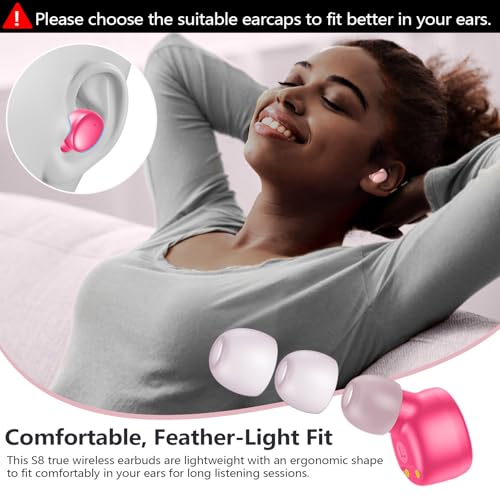 MOZOTER Mini Wireless Earbuds Bluetooth 5.3 in Ear Headphones Headsets | Light Weight,60Hrs Playtime Ear Buds with Charging Case,Smart Touch Control,Premium Sound with Deep Bass for Sport-Pink - color: Angel Pink