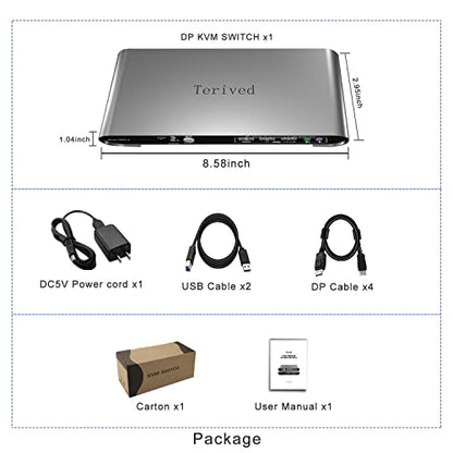 2 Port DP USB 3.0 Automatic KVM Switch Dual Monitor 4K@144Hz Two Computers Two DisplayPort Monitors switcher, 8K@30Hz, Aluminum hotkey Audio mic, Digital Display, HDR10 with Cables - style: 2 Computers 2 DP Monitors USB 3.0