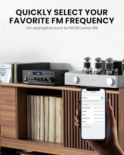 Moukey Amplifier Home Audio, 2.0 Channel Stereo Receivers with Bluetooth 5.3, Full Function Remote, FM, RCA, USB, 2 Mic in, 300W Peak Power, for Karaoke, Garage, Home Theater, MAMP3 - size: 300W Peak, 20W× 2 RMS