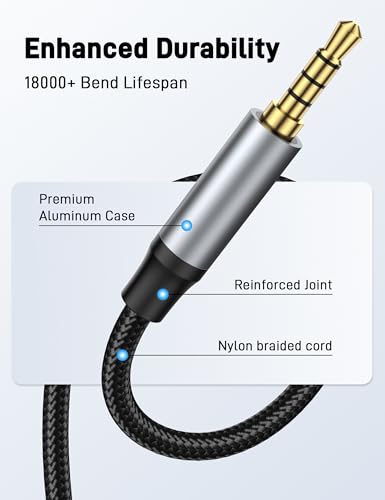 10FT Male to Male Audio Cable, 2Pack 4 Pole Nylon Braided Hi Fi Stereo Jack Male to Male AUX Cord for iPad, Sumsang Phones, Tablets, Car Home Stereos, Headphones, Speaker. - size: 10FT+10FT