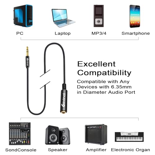 1/4" Female to 3.5mm Cable - 1/8" (3.5mm) to 6.35mm Headphone Adapter, 5' (1.5m) Quarter inch Female to Mini-Jack TRS Male Plug Cord Converter - size: 5 ft, style: 1/4" Female to 3.5mm Male