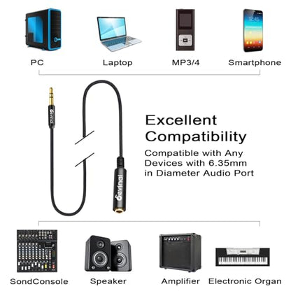1/4" Female to 3.5mm Cable - 1/8" (3.5mm) to 6.35mm Headphone Adapter, 5' (1.5m) Quarter inch Female to Mini-Jack TRS Male Plug Cord Converter - size: 5 ft, style: 1/4" Female to 3.5mm Male