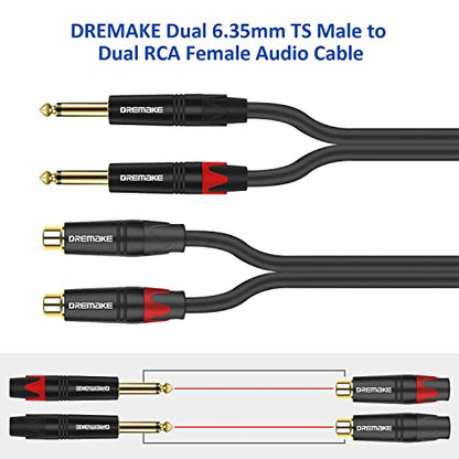 2 x 6.35mm to 2 x RCA Audio Extension Cable 10FT, Dual 1/4 Inch(6.35mm) TS Male to Dual RCA Female Adapter Cord, 2 x TS 1/4'' to 2RCA Stereo Interconnect Cable for AV Receiver Amplifier - 3M - size: 10FT/3.0M