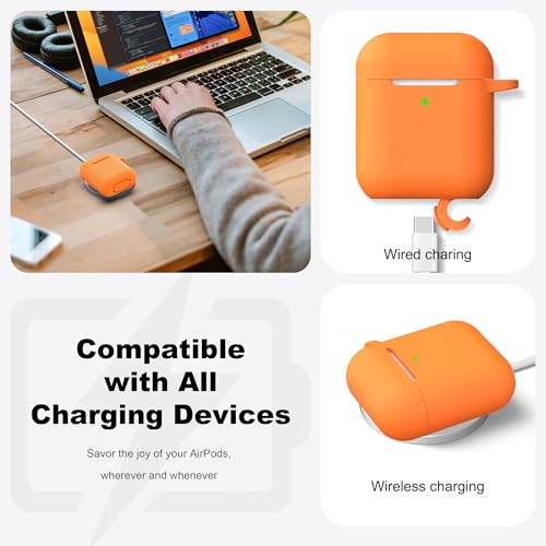for AirPods 2nd/1st Case Silicone Cover, Orange | Compatible with Apple AirPods 2nd/1st (2019/2016) Generation with Keychain & Cleaner Kit, Wireless Charging Compatible - color: E1-Orange