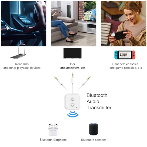Bluetooth 5.3 Transmitter, Audio Adapter AptX Adaptive/Low Latency | Dual Link , Works with 3.5mm Aux Jacks on Airplanes, Gym Equipment, TVs, Tablets