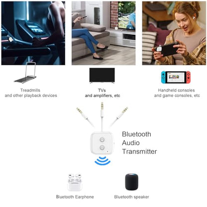 Bluetooth 5.3 Transmitter, Audio Adapter AptX Adaptive/Low Latency | Dual Link , Works with 3.5mm Aux Jacks on Airplanes, Gym Equipment, TVs, Tablets