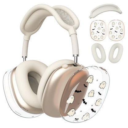 for AirPods Max Headphones Halloween Ear Covers for AirPods Max 2 | Cute Ghost Bat Clear Ear Cups Cover | Beige Silicone Ear Pad Case Headband Cover for Apple AirPods Max 2/1 (2026/2024/2020) - color: Ghost B/Beige