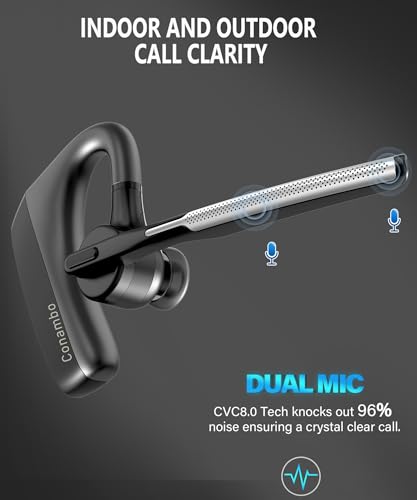 Conambo K18 Wireless Headset Bluetooth V5.1, Bluetooth Earpiece 16 Hrs Talking Time Hands-Free Single Ear Bluetooth Headset with Dual Mic Noise Canceling for Work Trucker iPhone Android Cell Phone