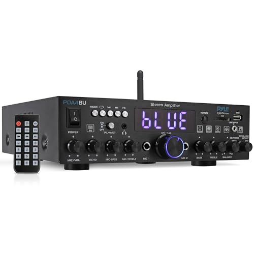 Wireless Bluetooth Home Stereo Amplifier - Multi-Channel 200W Power Amplifier Home Audio Receiver System w/Optical/Phono/Coaxial, FM Radio, USB/SD,AUX,RCA, Mic in - Antenna, Remote - Pyle PDA4BU - color: Deep Black