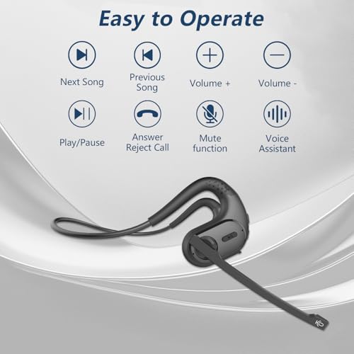 Bluetooth Headset, Open Ear Headphones with Removable Microphone | Noise Cancelling Wireless Headset for Phones Laptop Computer, 12 Hours PC Headsets for Office Meeting Working Driving Running