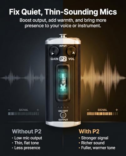 Xvive P2 Tube Microphone Preamp with Nutube, +40dB Clean Gain Booster for Dynamic & Ribbon Mics, Balanced XLR, USB-C Rechargeable, for Podcast, Streaming, Studio & Live