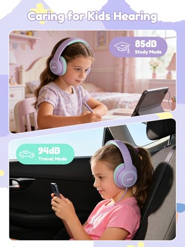 Acer OHW328 Kids Headphones Wired for School - Over Ear Design | 85/94dB Safe Volume, 3.5mm Jack Foldable Headphones for Kids Girls Classroom Yoto Player Chromebook Travel Purple Green - color: Purple Green