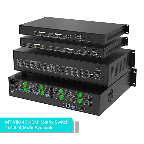 MT-VIKI Upgraded 4K HDMI Matrix Switch 16x16 w/Web GUI,Built-in US ADI Chip | 4K@30Hz 2U Rack Mount Matrix Switcher & Splitter, EDID, RS232, LAN Port, Remote - size: 16X16 w/ WEB