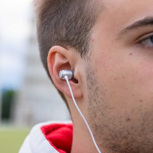 LUDOS Clamor Wired Earbuds in-Ear Headphones, 5 Years Warranty, Earphones with Microphone, Noise Isolating Ear Buds, Memory Foam for iPhone, Samsung, School Students, Kids, Women, Small Ears - White - color: White, style: 3.5 mm