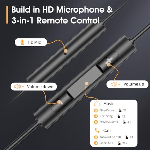Black Wired Earbuds with Mic in-Ear Earphones Build-in Microphone HiFi Stereo Headphones Compatible for iPhone iPad Android Mp3 and Most of 3.5mm Aux Devices - color: BLK3.5MM