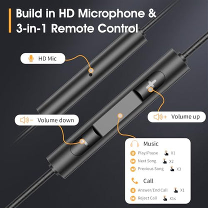 Black Wired Earbuds with Mic in-Ear Earphones Build-in Microphone HiFi Stereo Headphones Compatible for iPhone iPad Android Mp3 and Most of 3.5mm Aux Devices - color: BLK3.5MM