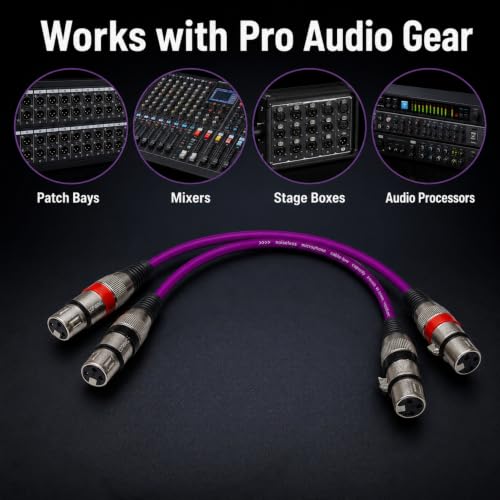 2-Pack Balanced XLR Female to Female Cable 1ft, Triple Shielded OFC Patch Cable for Studio Rack, Mixer, Patch Bay, DMX, for Shure, for Focusrite Scarlett