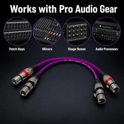 2-Pack Balanced XLR Female to Female Cable 1ft, Triple Shielded OFC Patch Cable for Studio Rack, Mixer, Patch Bay, DMX, for Shure, for Focusrite Scarlett