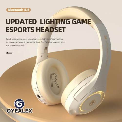 Adult Bluetooth Over Ear Headphones, Beige | Active Noise Cancelling,Wireless Microphone HiFi Audio Deep Bass for Man & Women,Comfortable Fit,Rechargeable Long Lasting