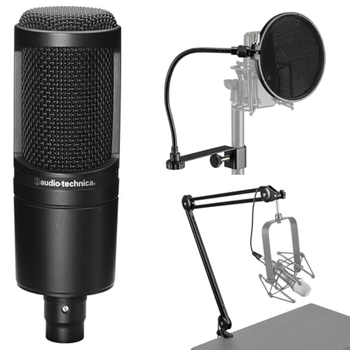 Audio-Technica AT2020 Cardioid Condenser Studio Microphone with XLR Cable Studio Boom Arm Stand and Pop Filter