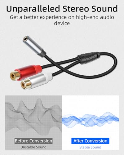 GELRHONR 3.5mm to 2 RCA Audio Cable 1FT, Short 1/8 Aux Female to 2RCA Female Adapter Cable for Smartphone, Tablet, MP3, HDTV and More, 2Pack (3.5mm F to RCA F) - color: 3.5mm F to RCA F