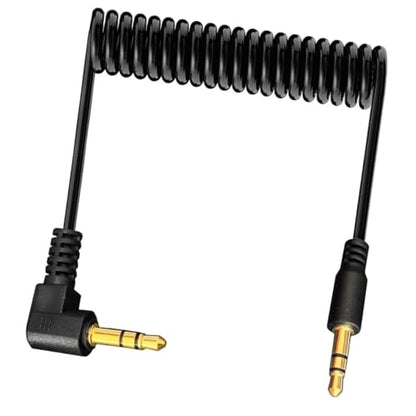 Coiled 90 Degree 3.5mm Stereo Audio Cable (1 Meter) | 3Pole Right Angle 1/8" TRS Male to Male Aux Extension Cord for Smartphone,Tablets,MP3,Headphones,DJ,Car,Home Stereo,Camera - style: Male 90Deg To Male