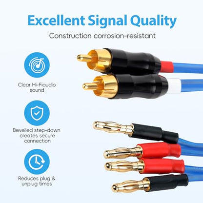 Q-P2 18 Gauge OFC Speaker Wire Pair with RCA Male (White & Red) to 2 Pair Banana (4banana) Plugs, Q-P2 (1.5M(4.92ft)) - size: 4.92 ft