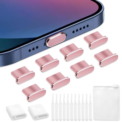아이폰용 먼지 플러그 8개, VEINARDYL USB C 충전 포트 프로텍터 캡, 클리닝 브러시 10개, 헤드폰 잭 더스트 플러그 충전기 커버, 아이폰 15/16 플러스 프로 맥스 아이패드 10세대/에어-핑크와 호환 - color: 핑크