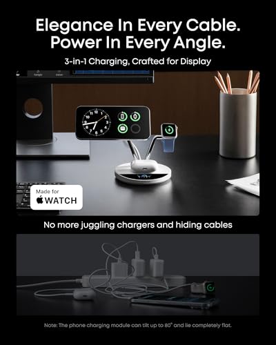 Anker Prime 3-in-1 Qi2.2 MagSafe Compatible 25W Wireless Charging Station | Smart Display with TEC Active Cooling, for iPhone 17, Apple Watch, AirPods Pro, and More (Adapter Included) - color: White