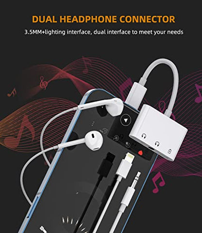 Lightning to 3.5mm Headphone Splitter Dongle 3in1(2Pack)Iphone AUX Adapter Charger Audio Jack Cable Adaptador Para for Apple MFI Certified 11 12 13 14 Pro Max Mini X 7 8plus Ipad Earbud Converter Cord