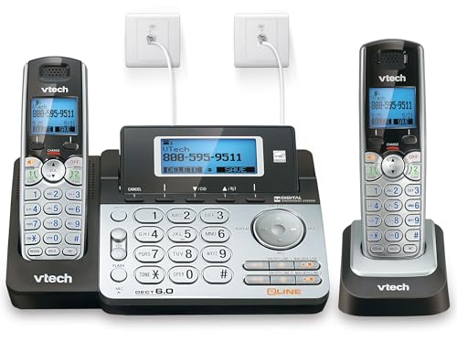 VTech DS6151-2 2-Line Expandable Cordless Phone System, 2 Handsets | Digital Answering System, Caller ID, DECT 6.0, Home & Small Business, Black/Silver - size: 2 Handsets