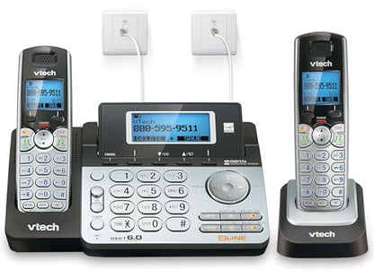 VTech DS6151-2 2-Line Expandable Cordless Phone System, 2 Handsets | Digital Answering System, Caller ID, DECT 6.0, Home & Small Business, Black/Silver - size: 2 Handsets
