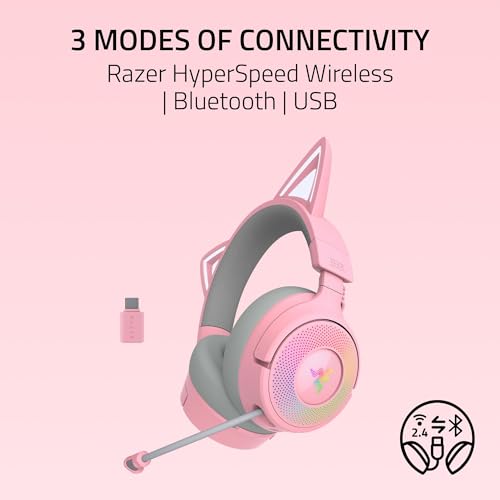 Razer Kraken Kitty V3 Pro Wireless RGB Gaming Headset, Pink - color: Quartz Pink