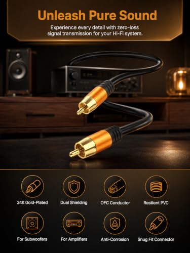 Digital Coaxial 15FT Audio Cable,1RCA Male to 1RCA Male Subwoofer Cable RCA Video Cable for Subwoofer, Home Theater, Video/Audio Subwoofer Rear View Parking Camera - size: 15FT